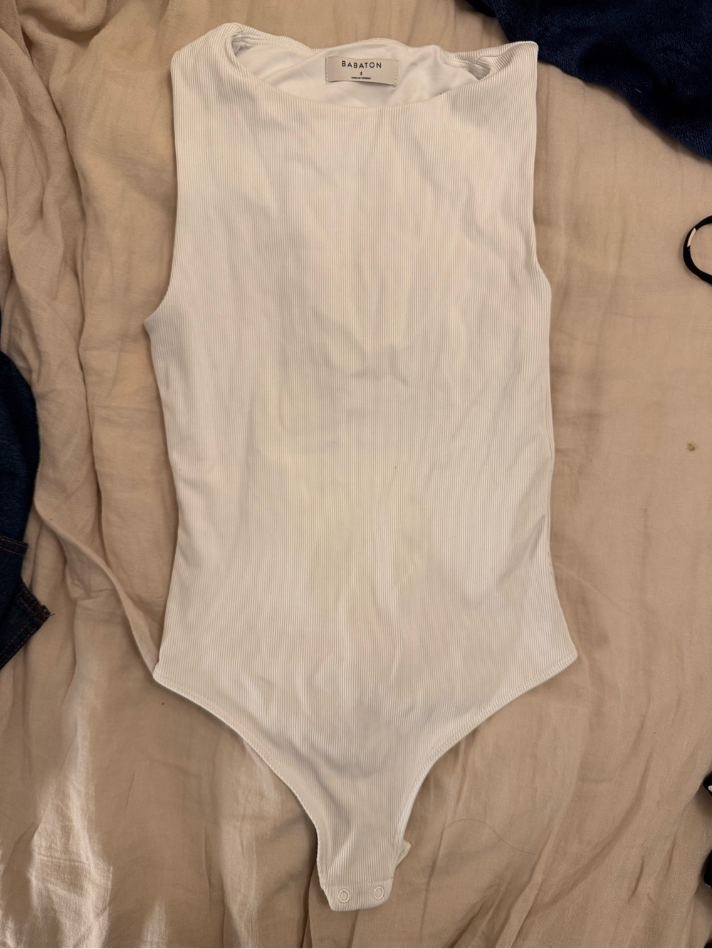 Babaton White Ribbed One-Piece high neck boatneck Bodysuit aririzia sculpt knit